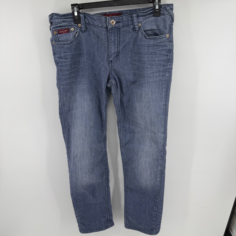 Y2K Low Rise Embellished Baby Phat Womens Straight Jeans Blue Faded Wash Size 11